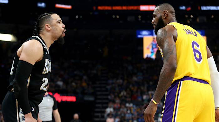 Dillon Brooks argues with LeBron.